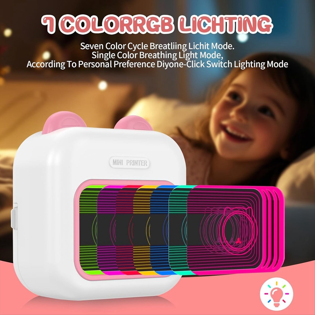 Mini Pocket Thermal Printer Paper Roll - طابعة ملصقات صغيرة RGB Light Bluetooth