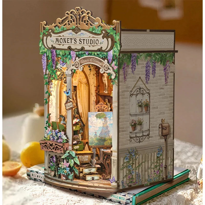 Diy Wooden Book Nook Kit Shelf Insert - رف كتب خشبي على شكل استوديو