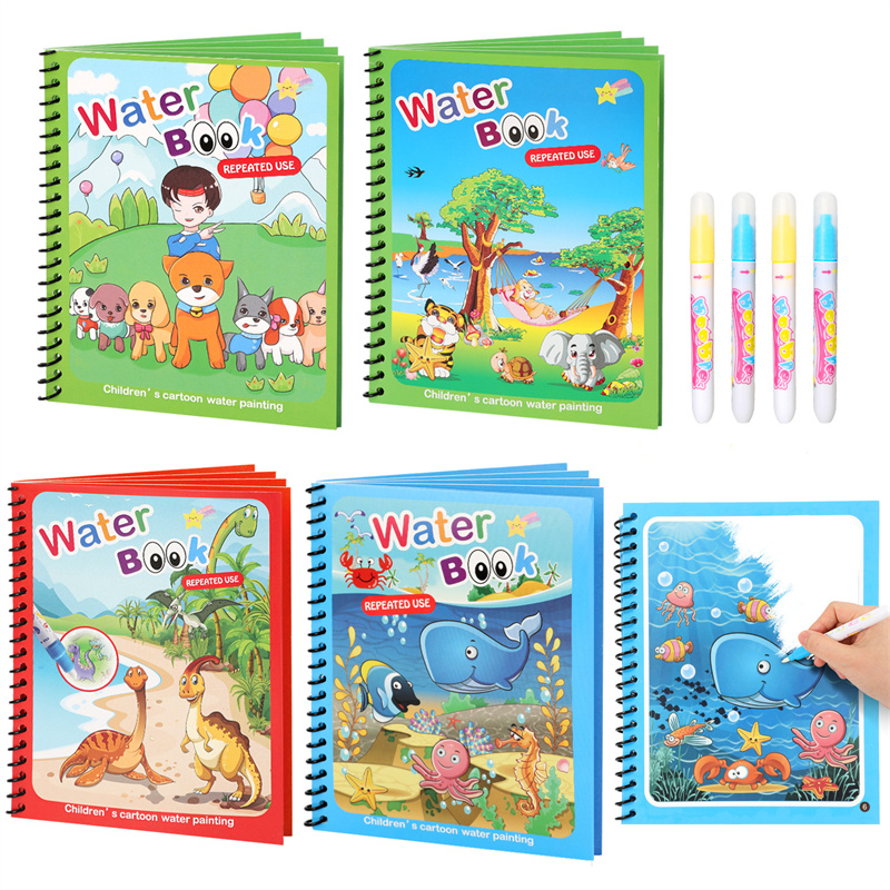 Reusable Water Magic Coloring Book - ألعاب مونتيسوري كتاب تلوين قابل لإعادة