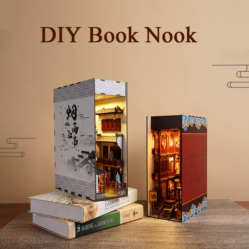 Diy Wooden Book Nook Kit Shelf Insert - مجموعات رفوف كتب خشبية مصغرة للتركيب