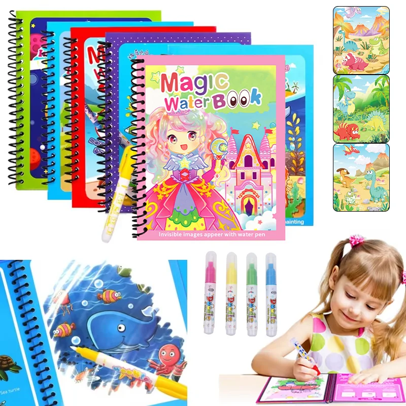 Reusable Water Magic Coloring Book - كتاب رسم سحري بالماء مع قلم