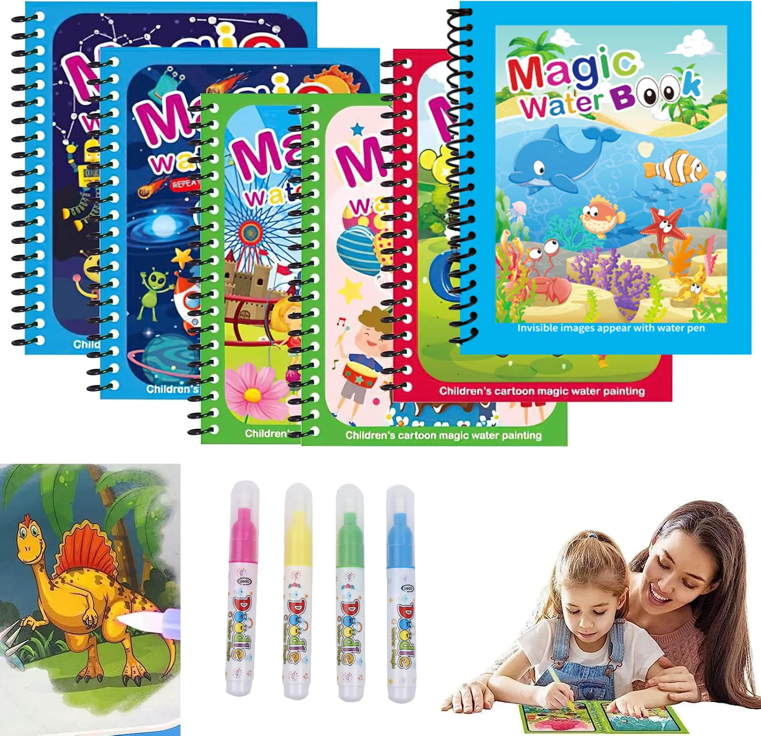 Reusable Water Magic Coloring Book - كتاب تلوين مائي قابل لإعادة الاستخدام