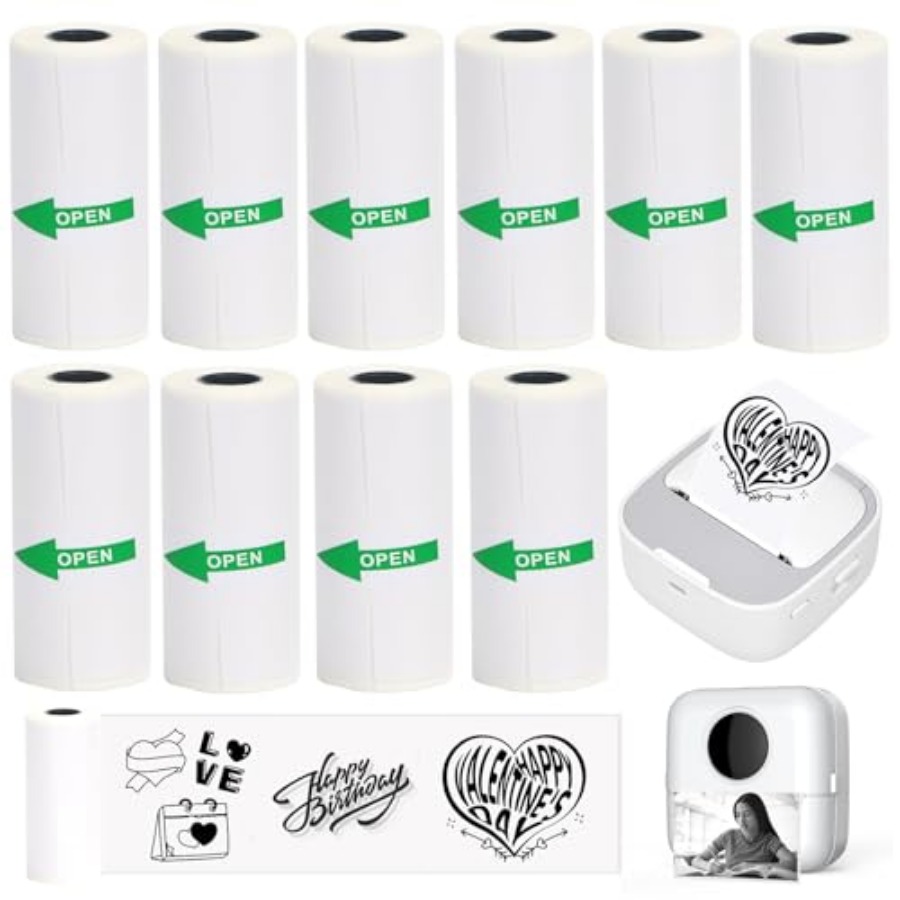 Mini Pocket Thermal Printer Paper Roll - 10 لفات من ورق الملصقات الحراري