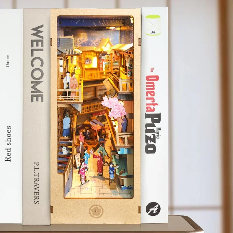 Diy Wooden Book Nook Kit Shelf Insert - اليابانية الرجعية DIY خشبية كتاب زاوية
