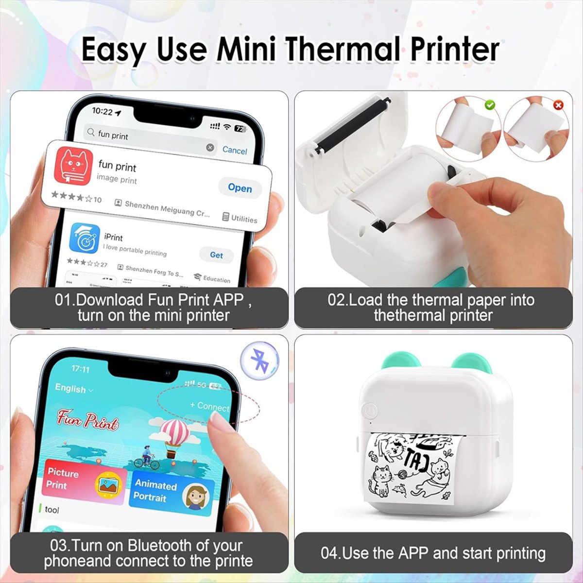 طابعة ملصقات صغيرة RGB Light B - مراجعة Mini Pocket Thermal Printer Paper Roll وسعره