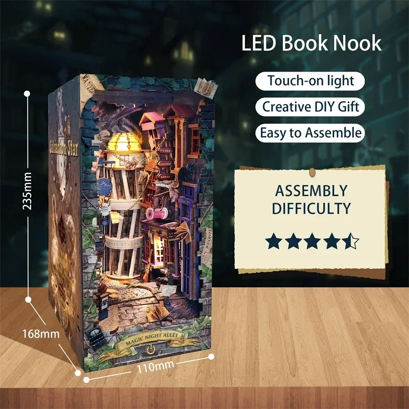 الرجعية DIY ماجيك ليلة زقاق خش - مراجعة Diy Wooden Book Nook Kit Shelf Insert وسعره