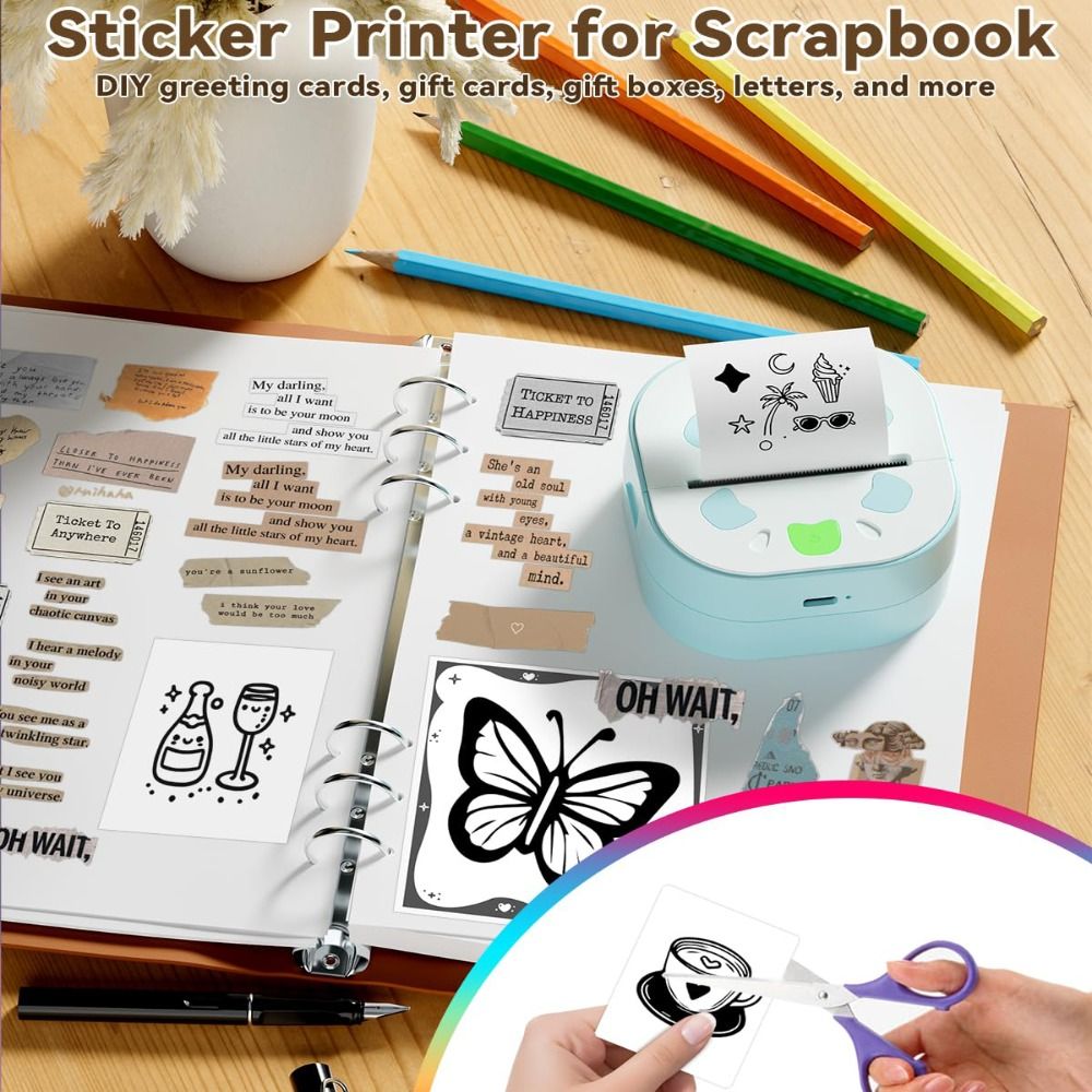 طابعة ملصقات صغيرة بدون حبر مع - مراجعة Mini Pocket Thermal Printer Paper Roll وسعره